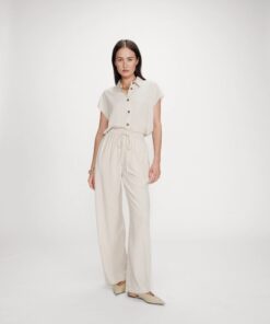 Grace & Mila Wide Leg Linen Pants Sand