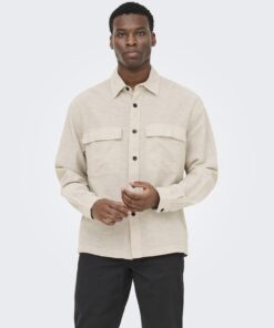 Only & Sons ONSCaiden Overshirt Linen Blend Chinchilla