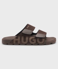 Hugo Faux Suede Slides With Logo Detailing Brown