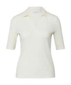 Comma, Soft Polo Shirt With Ribbed Structure Cream