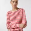 Comma, Striped Viscose Blend Long Sleeve Shirt With Embroidery Red