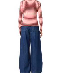 Comma, Striped Viscose Blend Long Sleeve Shirt With Embroidery Red