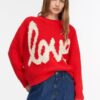 Comma, Oversized Knitted Sweater With Artwork Red