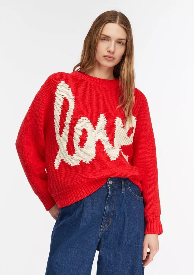 Comma, Oversized Knitted Sweater With Artwork Red
