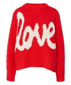 Comma, Oversized Knitted Sweater With Artwork Red