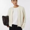 Comma, Bouclé Knitted Blouson In Cotton Blend With Raglan Sleeves Cream