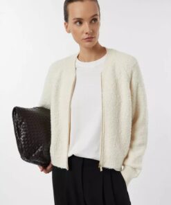 Comma, Bouclé Knitted Blouson In Cotton Blend With Raglan Sleeves Cream