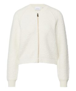 Comma, Bouclé Knitted Blouson In Cotton Blend With Raglan Sleeves Cream