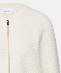 Comma, Bouclé Knitted Blouson In Cotton Blend With Raglan Sleeves Cream