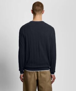 Lyle & Scott Tipped Pique Knitted Crew Neck Jumper Dark Navy