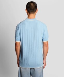 Lyle & Scott Tipped Pique Knitted Polo Shirt Chalk Blue
