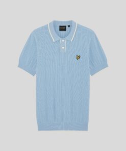 Lyle & Scott Tipped Pique Knitted Polo Shirt Chalk Blue