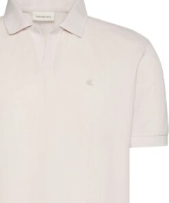 Calvin Klein Cotton Piqué Open Collar Polo Shirt White Sand