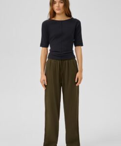 My Essential Wardrobe DiasMW Linen Trousers Forest Night Green