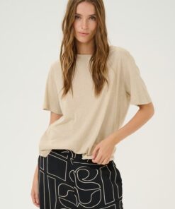 My Essential Wardrobe LisaMW Linen T-shirt Oatmeal Melang