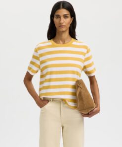 Selected Femme SLWEssential Stripe Boxy Tee Ochre