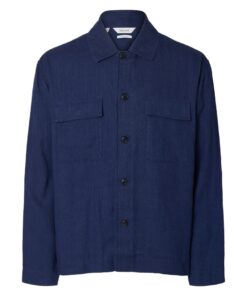 Selected Homme SLMOtto Leroy Linen Blend Overshirt Ocean Cavern