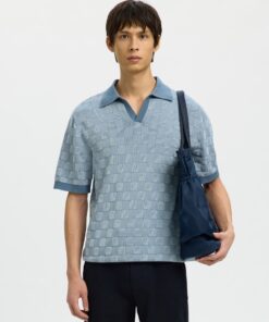 Selected Homme SLHMilas Knit Relaxed Color Open Polo Blue Mirage
