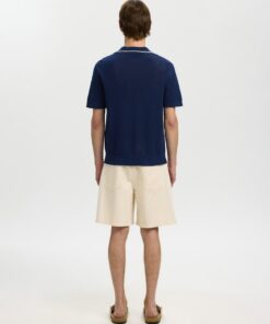 Selected Homme SLHJesse Knit Open Structure Polo Ocean Cavern