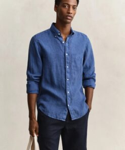 Gant Dyed Linen Shirt Vintage Blue