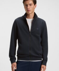 Boss Cotton Jersey Jacket with Logo Badge Dark Blue