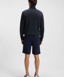 Boss Cotton Jersey Jacket with Logo Badge Dark Blue