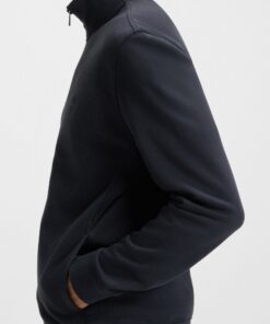 Boss Cotton Jersey Jacket with Logo Badge Dark Blue