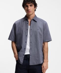 Boss Regular Fit Shirt in Soft Washed Oxford Cotton Dark Blue