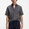 Boss Regular Fit Shirt In Printed Cotton Poplin Blue