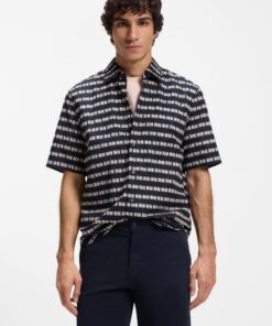 Boss Regular Fit Shirt In Printed Cotton Poplin Blue