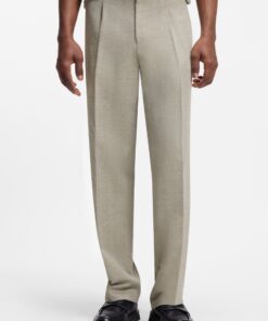 Hugo Flips251X Modern Fit Trousers with Herringbone Weave Beige