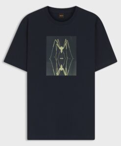 Boss Cotton Jersey T-Shirt with Printed Artwork Dark Blue