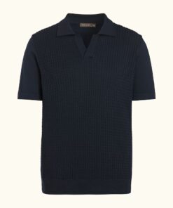 Oscar Jacobson Alf Regular Fit Cotton Polo Shirt Dark Blue