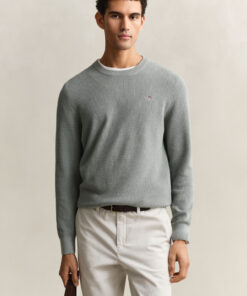 Gant Micro Textured Cotton C-Neck Ceramic Grey