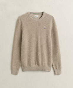 Gant Micro Textured Cotton C-Neck Oat Melange