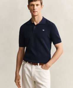 Gant Micro Textured Cotton Polo Evening blue