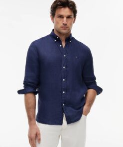 Tommy Hilfiger Regular Fit Washed Pure Linen Shirt Carbon Navy