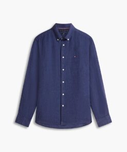 Tommy Hilfiger Regular Fit Washed Pure Linen Shirt Carbon Navy
