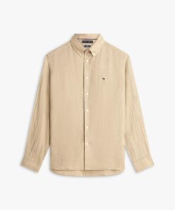 Tommy Hilfiger Regular Fit Washed Pure Linen Shirt Sandalwood