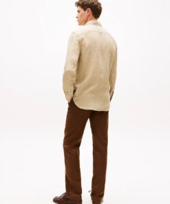 Tommy Hilfiger Regular Fit Washed Pure Linen Shirt Sandalwood