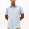 Tommy Hilfiger Regular Fit Washed Linen Short Sleeve Shirt Sky Blue