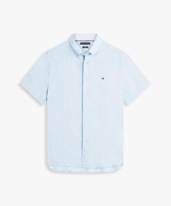 Tommy Hilfiger Regular Fit Washed Linen Short Sleeve Shirt Sky Blue