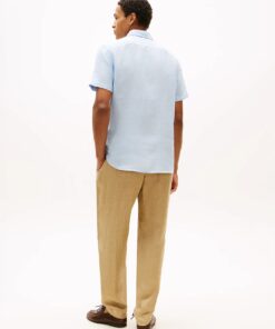 Tommy Hilfiger Regular Fit Washed Linen Short Sleeve Shirt Sky Blue