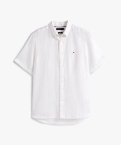 Tommy Hilfiger Regular Fit Washed Linen Short Sleeve Shirt White