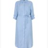 Red Button Shirtdress Linen Viscose Pinstripe Light Blue