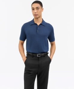 Tiger of Sweden Erros Cotton Linen Polo Shirt Navy Blue