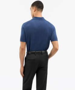 Tiger of Sweden Erros Cotton Linen Polo Shirt Navy Blue