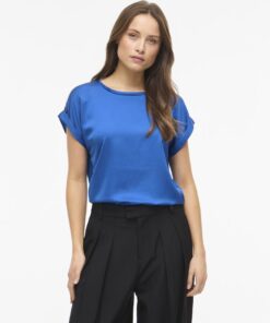 Vila VIEllette S/S Satin Top Victoria Blue