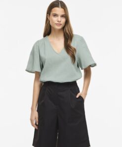 Vila VILania V-Neck S/S Top Blue Surf