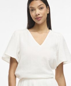 Vila ViLania V-Neck S/S Top Cloud Dancer